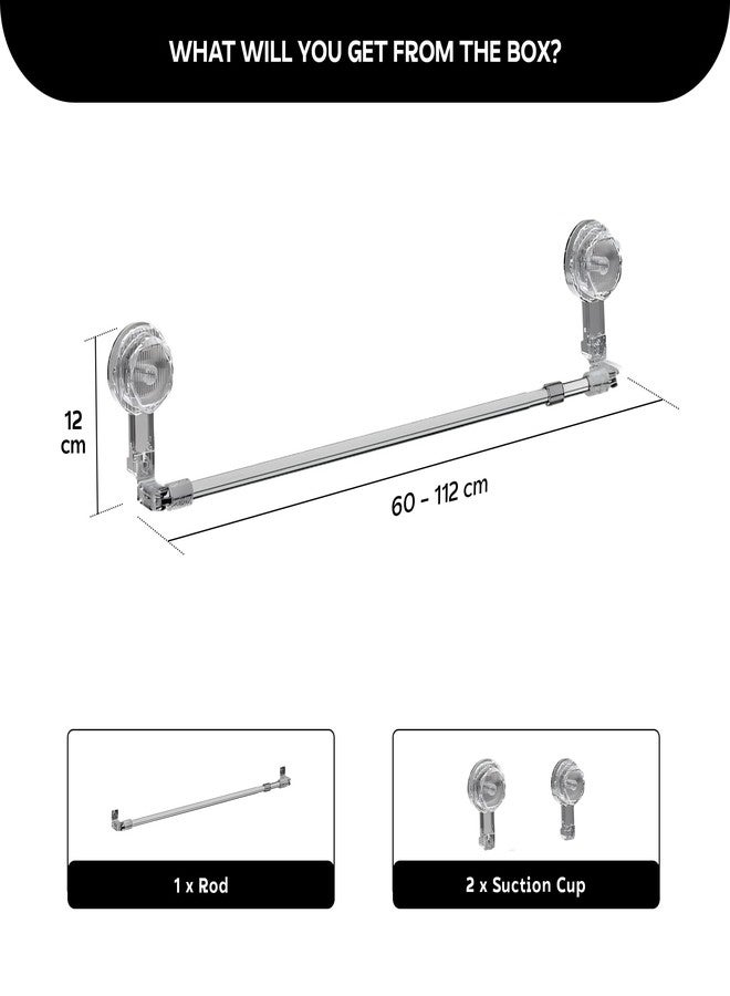 MIORAH Adjustable Towel Bar 60-112cm - Suction & Adhesive Wall Mounted Towel Rack for Bathroom | No Drill, Rustproof - Image 2